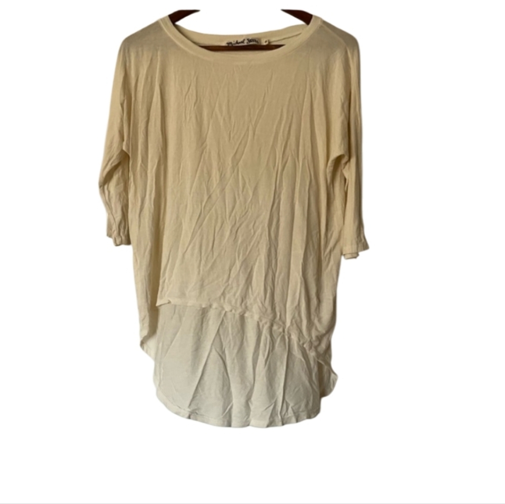 Michael Stars Hi Low 3/4 Sleeve Cream Top OS NEW